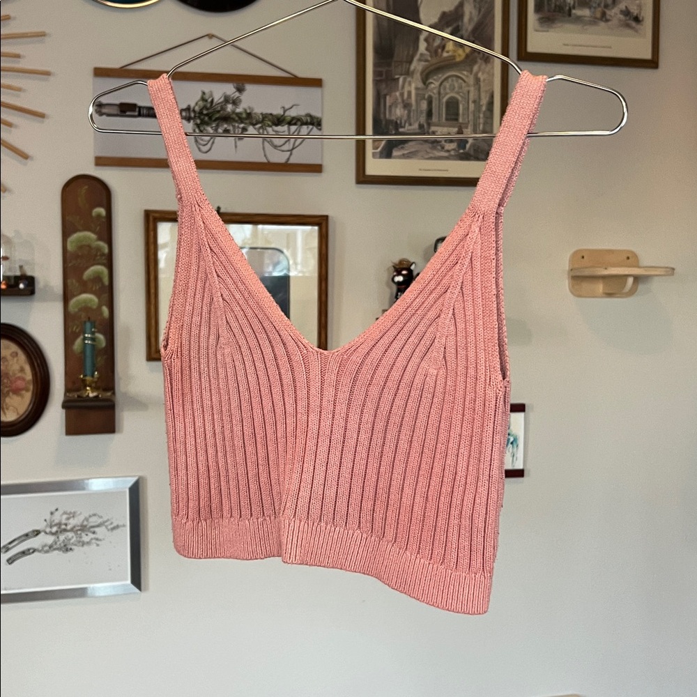 Aerie Women's Ribbed Knit Cropped Sweater Tank Top in Dusty Rose - Size M - Picture 2 of 8